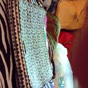 FOSSIL Emma Crossbody Adjustable Shoulder Bag, East West Blue Black Beige Canvas